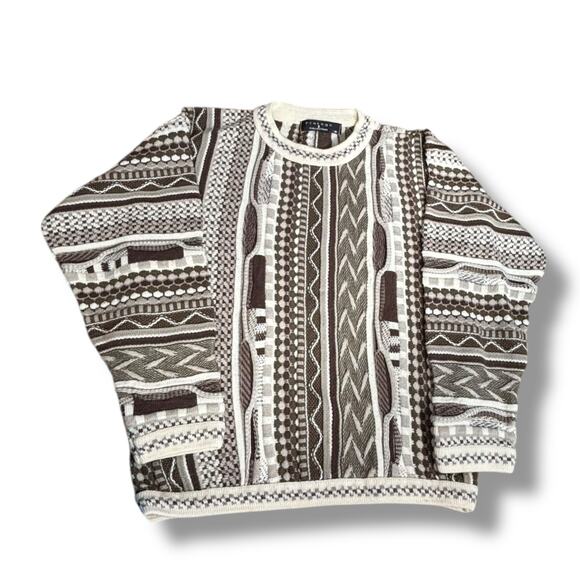 Vintage 90s Protégé Collection 3D Knit Sweater Brown Neutral Geometric Pattern - Picture 6 of 10